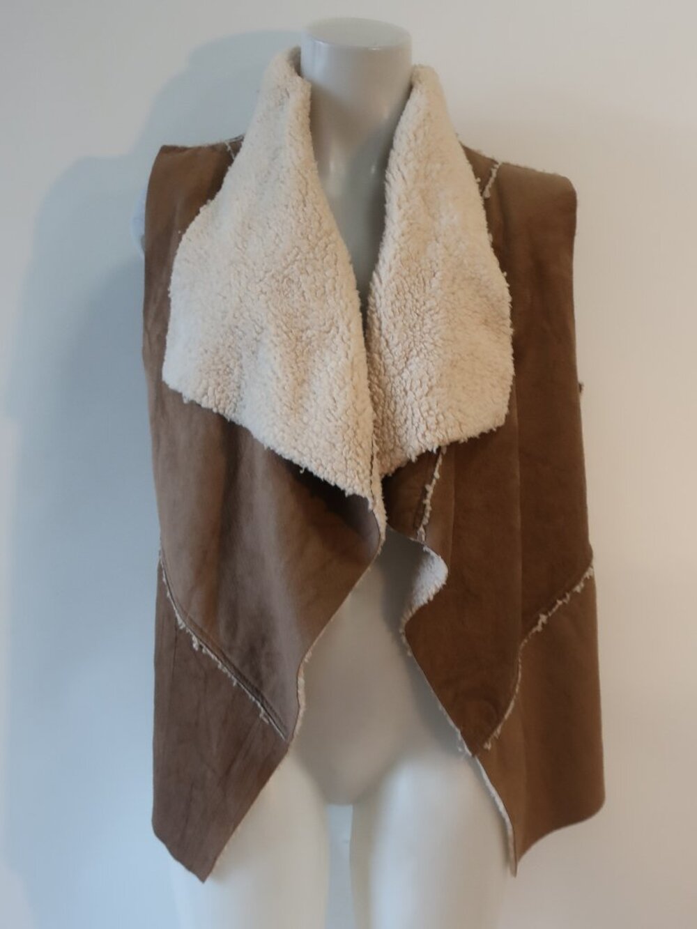 Womens Do everything in love Brown Beige Faux Suede Sherpa Vest Jacket